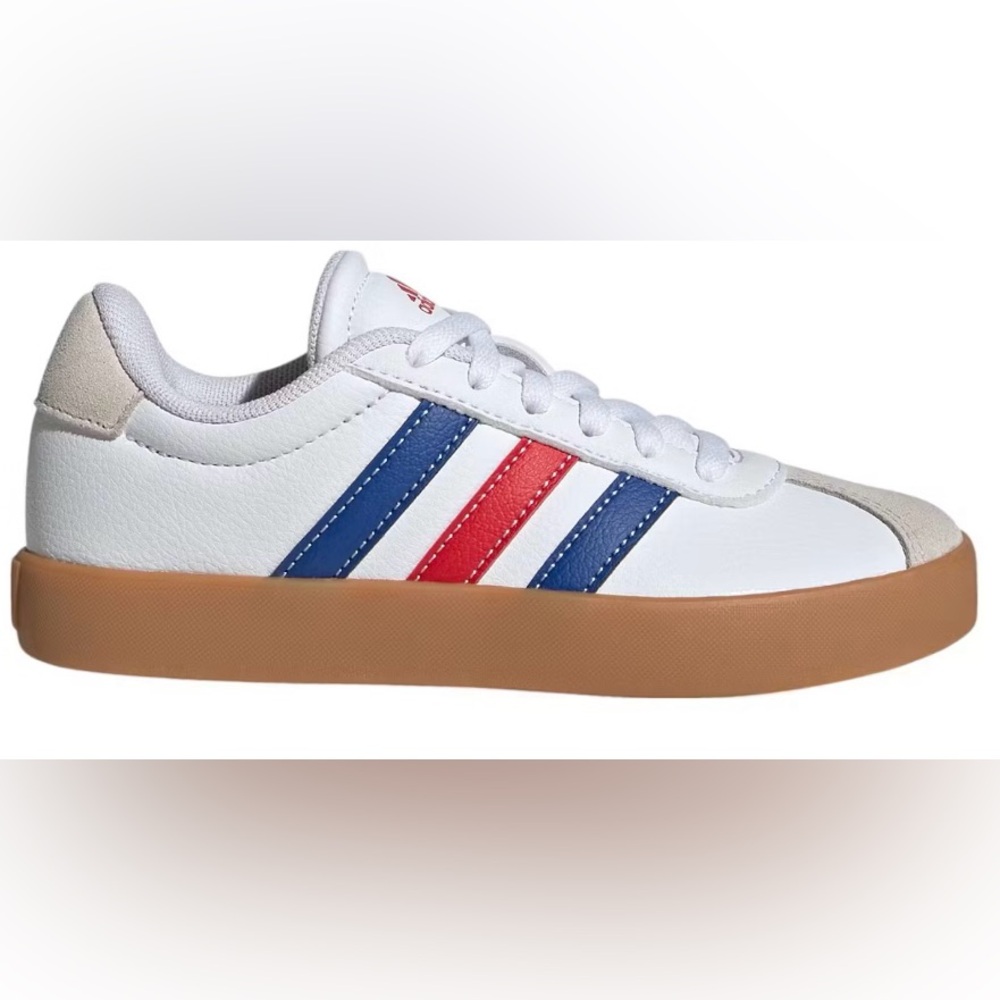 Adidas White Sneakers with Red and Blue Accents